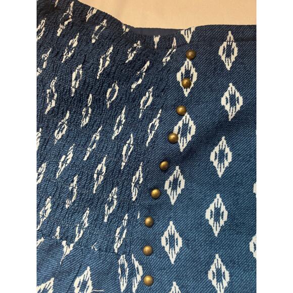 Moon River Anthropologie Blue Ikat Print High Waisted Shorts Size Large Boho - Picture 4 of 6